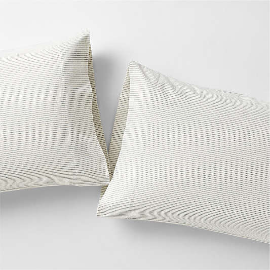 Cozysoft Organic Flannel Spruce Green Stripe Pillowcases, Set of 2