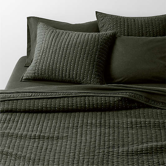 Cozysoft Organic Cotton Jersey Ficus Green Quilted Bed Pillow Sham