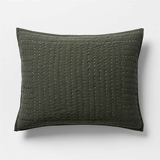 Cozysoft Organic Cotton Jersey Ficus Green Quilted Bed Pillow Sham