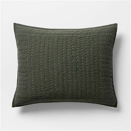 Cozysoft Organic Cotton Jersey Ficus Green Quilted Bed Pillow Sham