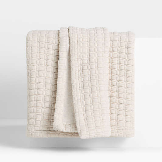 Cozysoft Organic Cotton Jersey Quilted Grid Light Beige Bed Blanket