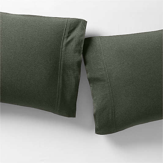 Cozysoft Organic Cotton Jersey Ficus Green Pillowcases, Set of 2