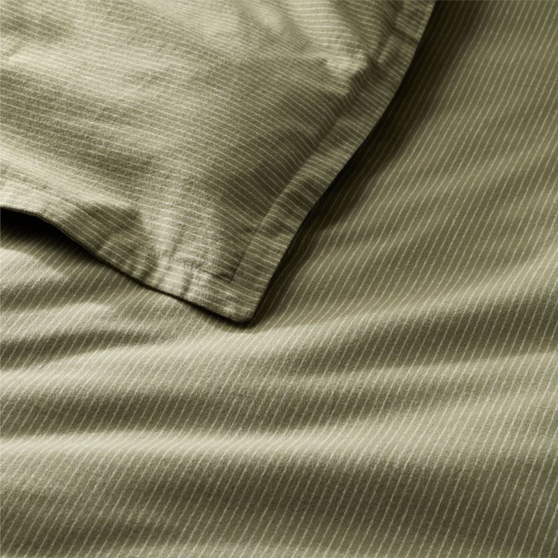 Cozysoft Organic Cotton Flannel Burnt Green Stripe Full/Queen Duvet Cover - image 2 of 4