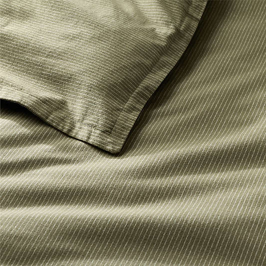 Cozysoft Organic Cotton Flannel Burnt Green Stripe King Duvet Cover