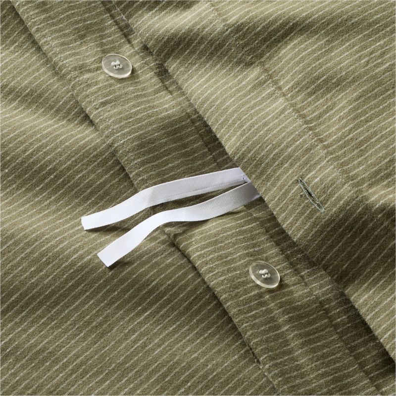 Cozysoft Organic Cotton Flannel Burnt Green Stripe Full/Queen Duvet Cover - image 1 of 4
