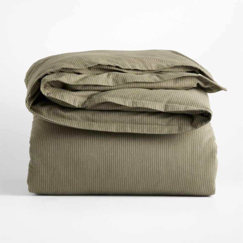 Cozysoft Organic Cotton Flannel Burnt Green Stripe Full/Queen Duvet Cover - image 3 of 4