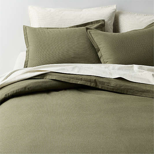 Cozysoft Organic Cotton Flannel Burnt Green Stripe Full/Queen Duvet Cover