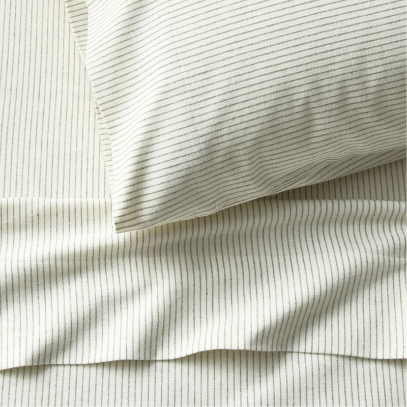 Cozysoft Organic Flannel Burnt Green Stripe Queen Bed Sheet Set - image 1 of 2