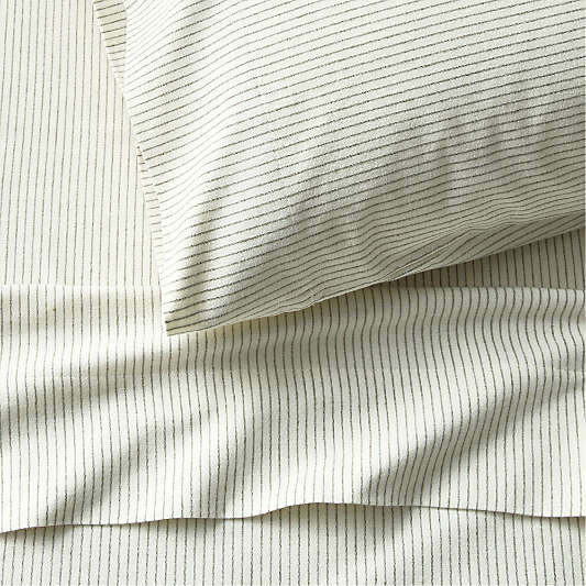 Cozysoft Organic Flannel Burnt Green Stripe King Bed Sheet Set