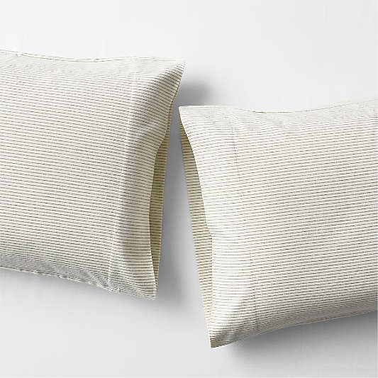 Cozysoft Organic Flannel Burnt Green Stripe Pillowcases, Set of 2
