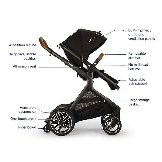 Nuna ® PIPA ™ aire rx Caviar/Cognac Reclining Baby Car Seat + DEMI ™ next Stroller Travel System