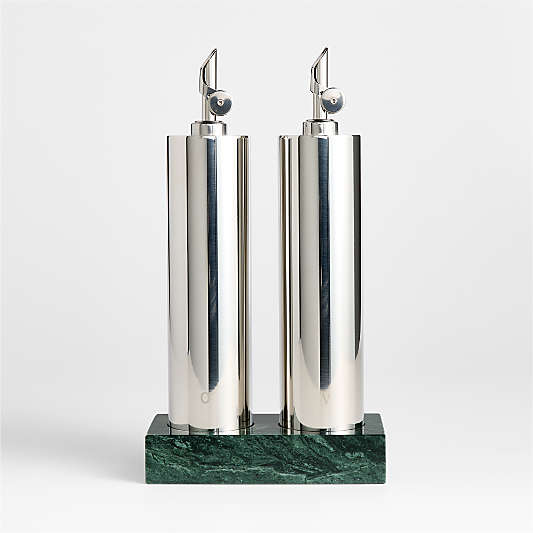 Geneve Recycled Stainless Steel Cruet Set with Green Marble Base by Daniel Humm