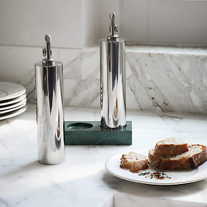 Geneve Recycled Stainless Steel Cruet Set with Green Marble Base by Daniel Humm