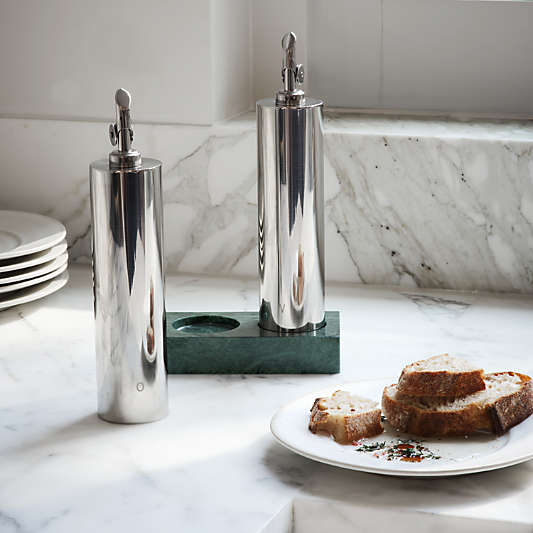 Geneve Recycled Stainless Steel Cruet Set with Green Marble Base by Daniel Humm