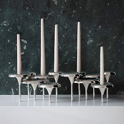 Aura Short Nickel Cast Brass Candelabra by Daniel Humm
