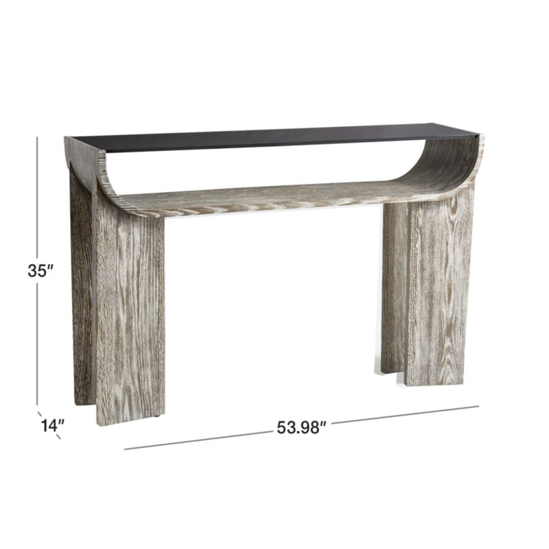 Dada 54" Rectangular Oak Wood and Tempered Glass Console Table with Shelf