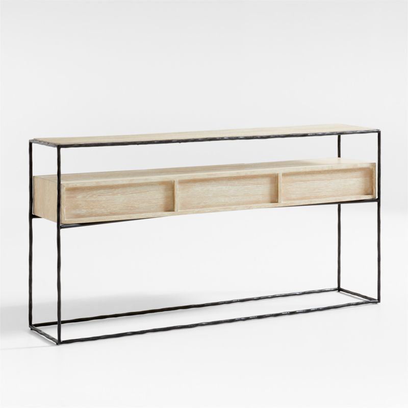 Dahlia 68" Rectangular Natural Oak Wood and Hand-Forged Steel Storage Console Table