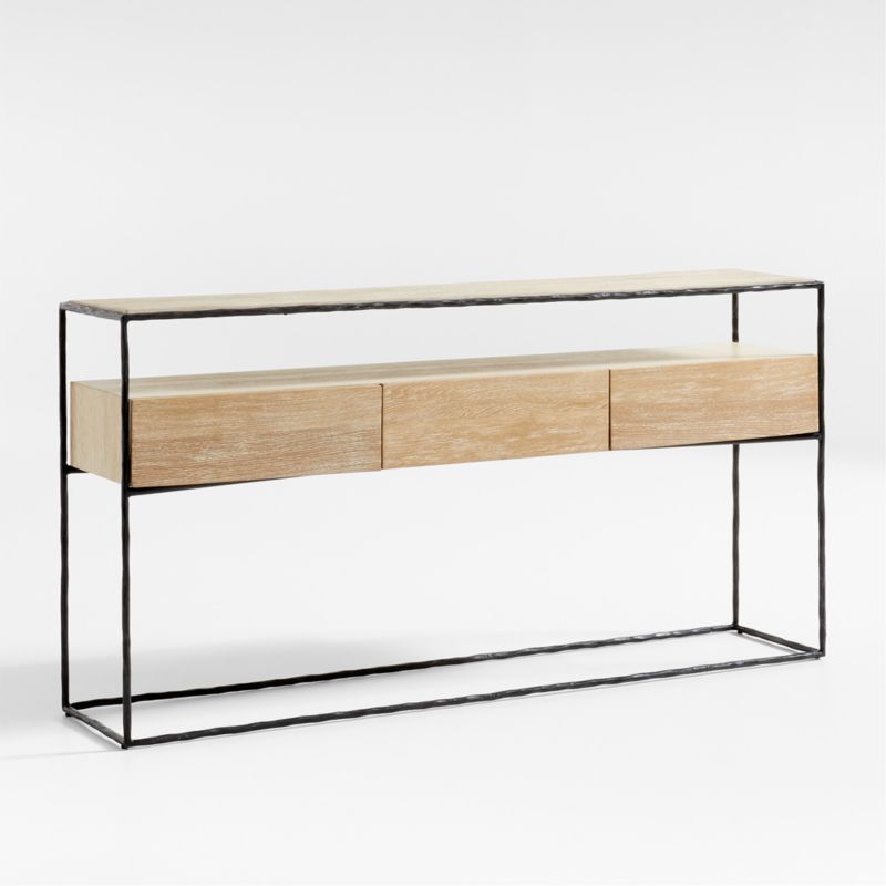 Dahlia 68" Rectangular Natural Oak Wood and Hand-Forged Steel Storage Console Table