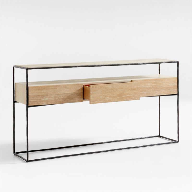 Dahlia 68" Rectangular Natural Oak Wood and Hand-Forged Steel Storage Console Table