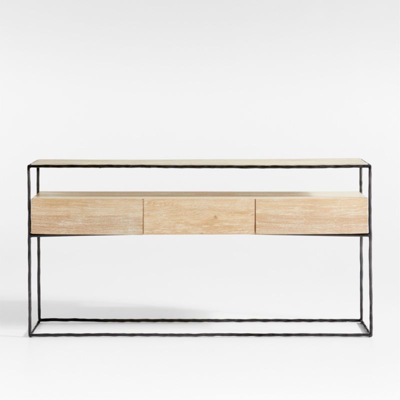 Dahlia 68" Rectangular Natural Oak Wood and Hand-Forged Steel Storage Console Table