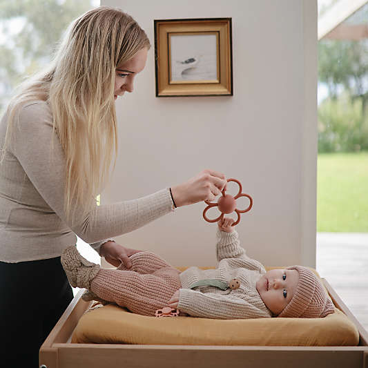 Mushie Dusty Rose Daisy Rattle Silicone Baby Teether