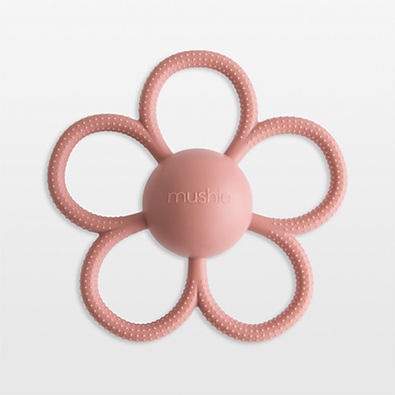 View Mushie Dusty Rose Daisy Rattle Silicone Baby Teether details