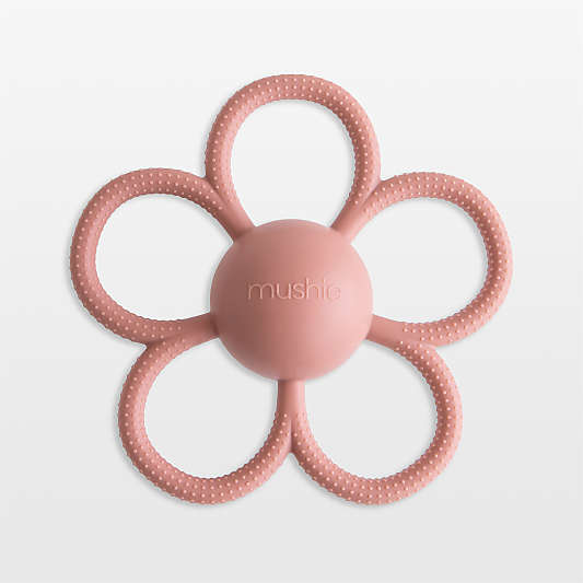 Mushie Dusty Rose Daisy Rattle Silicone Baby Teether
