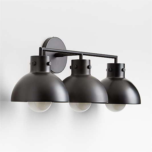 Dakota Black 3-Light Wall Sconce with Black Dome