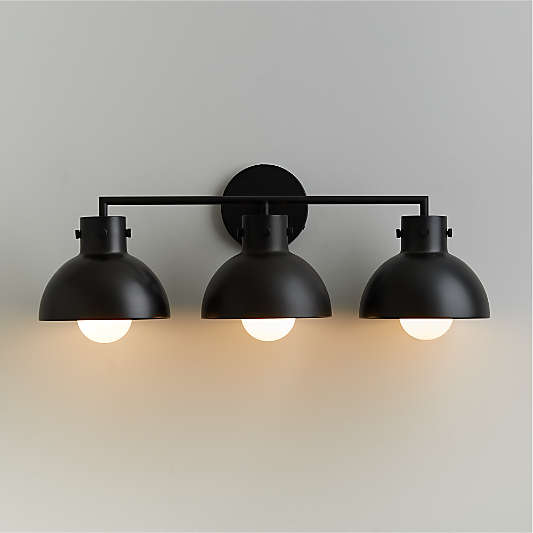 Dakota Black 3-Light Wall Sconce with Black Dome