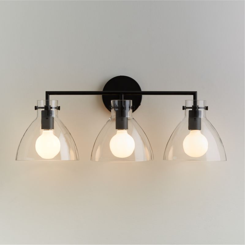 Dakota Black 3-Light Wall Sconce with Clear Glass Dome - image 4 of 7