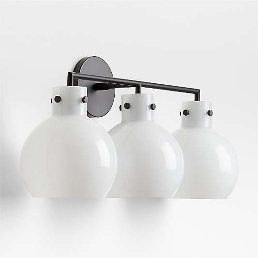 Dakota Black 3-Light Wall Sconce with Milk Glass Globe