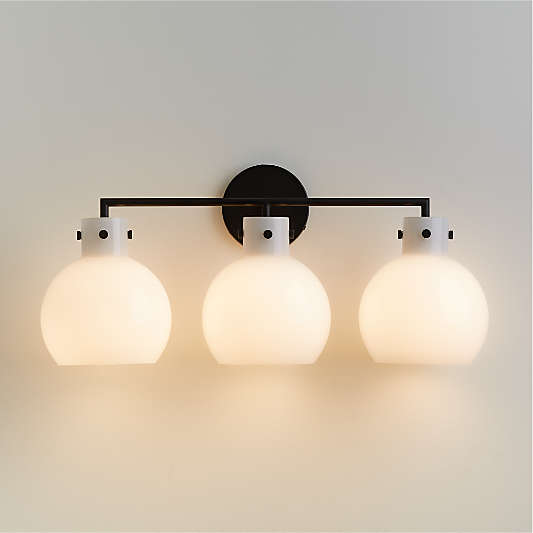 Dakota Black 3-Light Wall Sconce with Milk Glass Globe