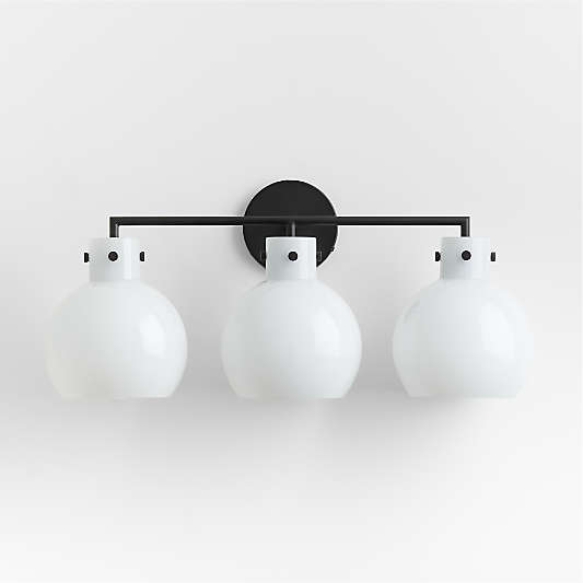 Dakota Black 3-Light Wall Sconce with Milk Glass Globe