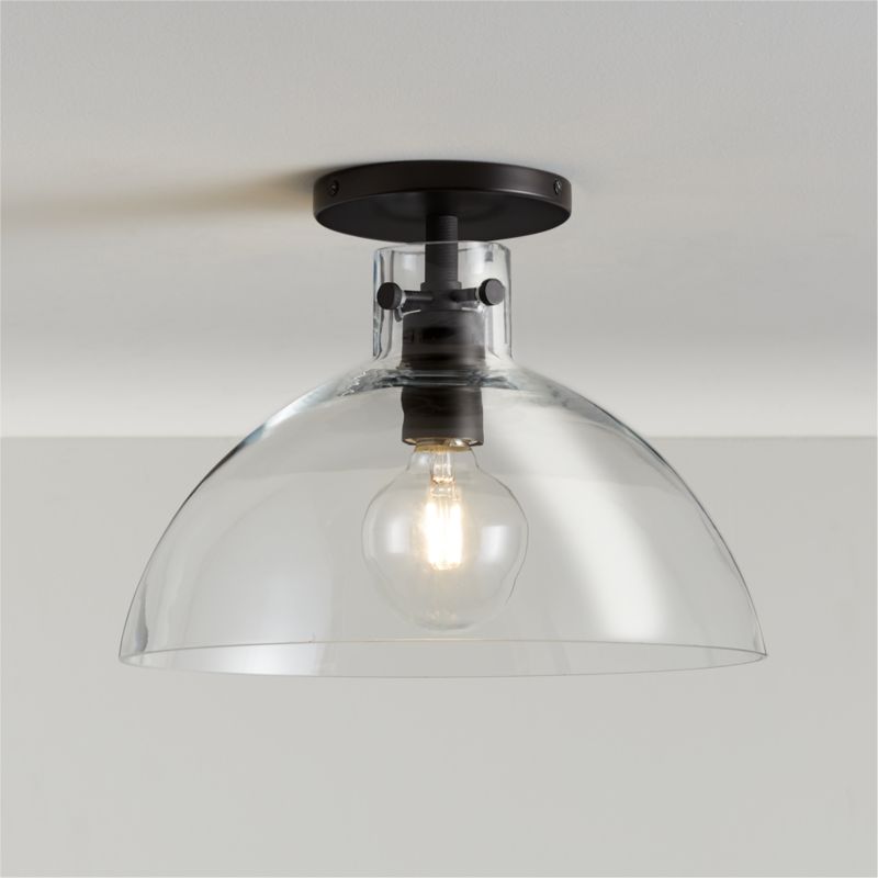 Dakota Black Flush Mount Light with Clear Glass Dome