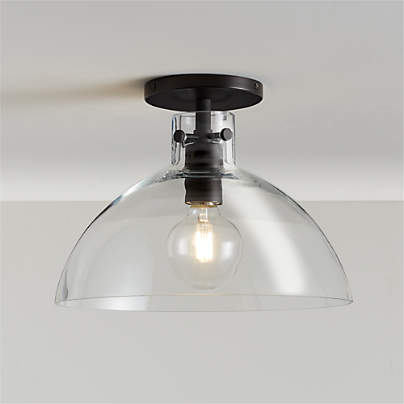 Dakota Black Flush Mount Light with Large Clear Glass Dome