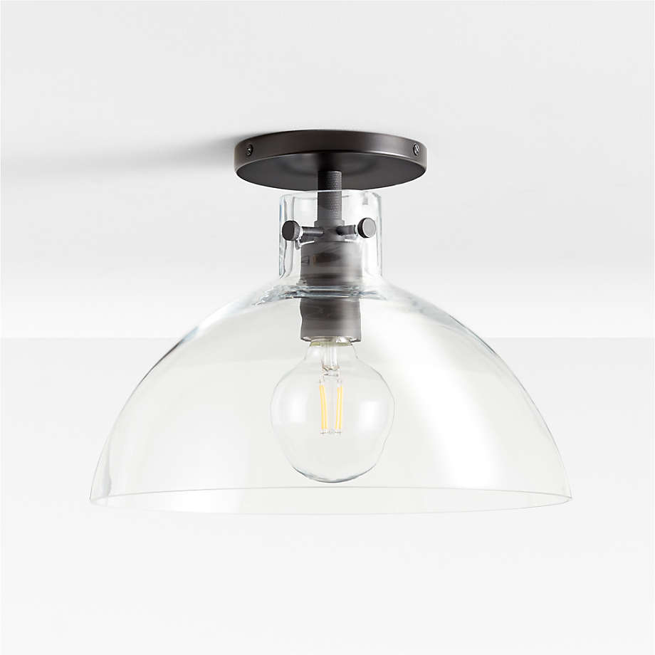 Dakota Black Flush Mount Light with Clear Glass Dome