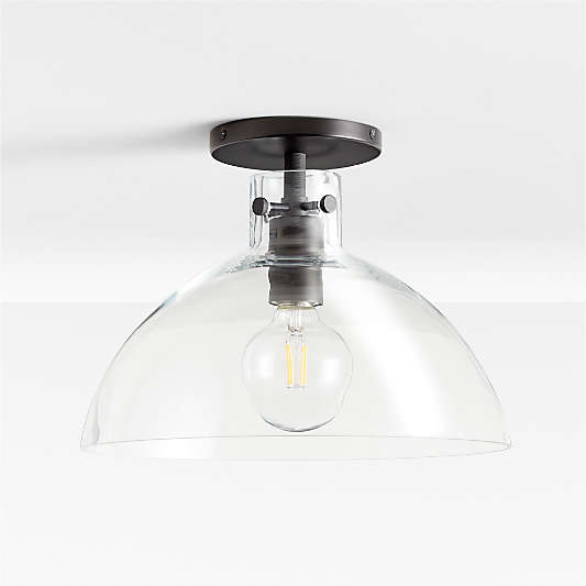 Dakota Black Flush Mount Light with Large Clear Glass Dome