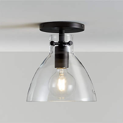 Dakota Black Flush Mount Light with Small Clear Glass Dome