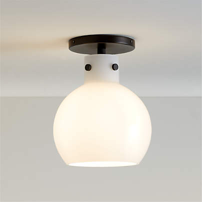 Dakota Black Flush Mount Light with Small Milk White Glass Globe