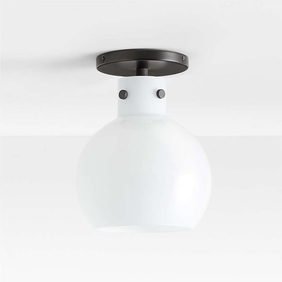 Dakota Black Flush Mount Light with Small Milk White Glass Globe