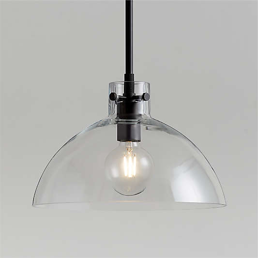 Dakota Black Pendant Light with Large Clear Glass Dome