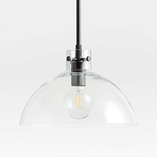 Dakota Black Pendant Light with Large Clear Glass Dome