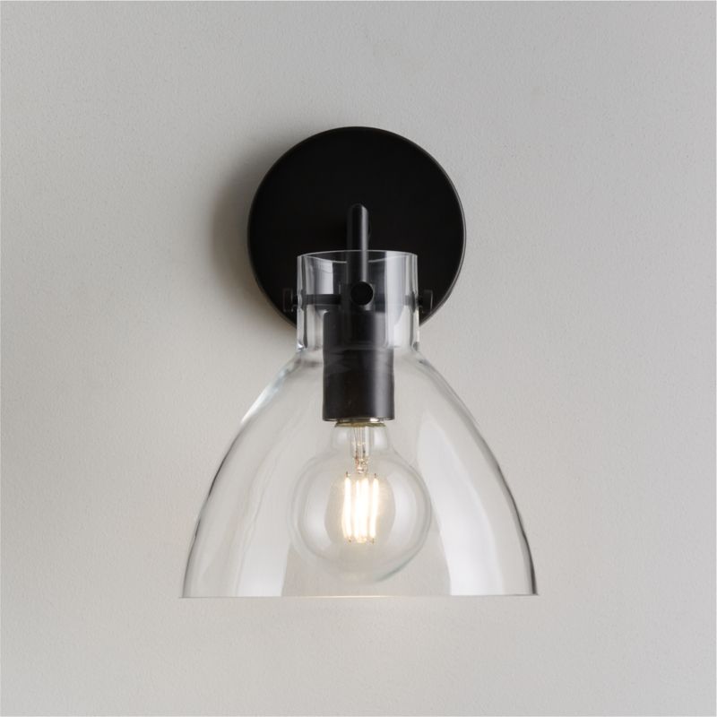 Dakota Black Sconce Light with Small Clear Glass Dome