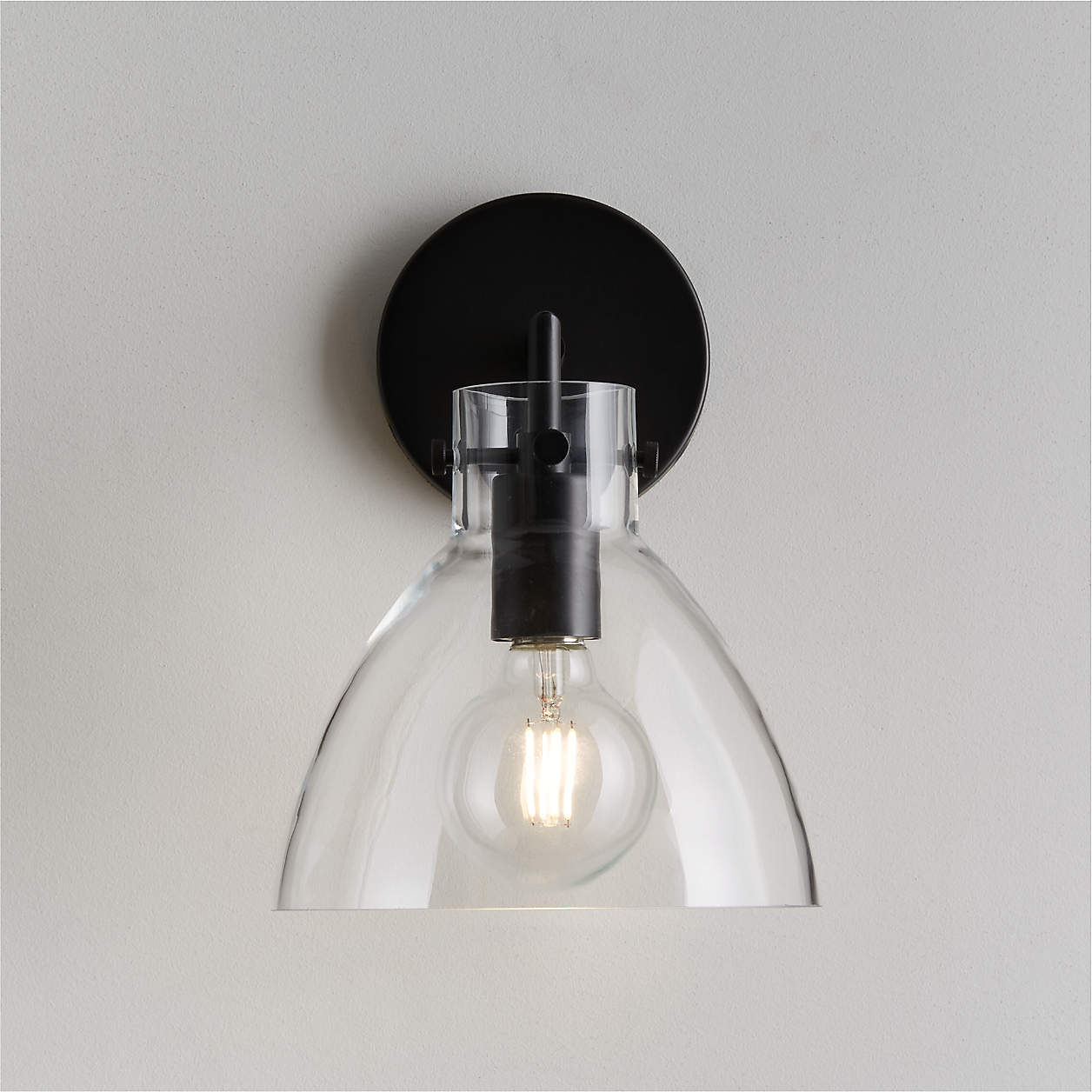 Dakota Black Sconce Bathroom Vanity Light with Small Clear Glass Dome ...