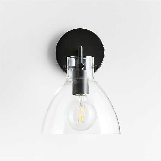 Dakota Black Sconce Light with Small Clear Glass Dome