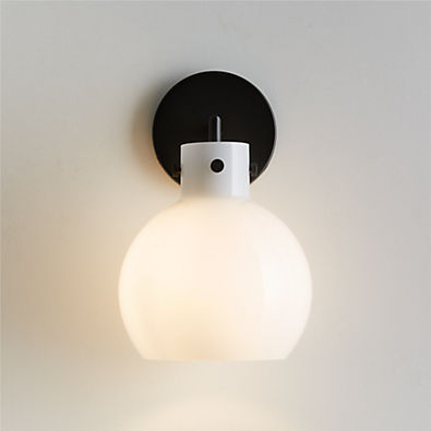 View Dakota Black Sconce Light with Small Milk White Glass Globe details