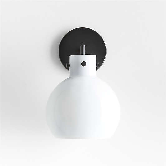 Dakota Black Sconce Light with Small Milk White Glass Globe