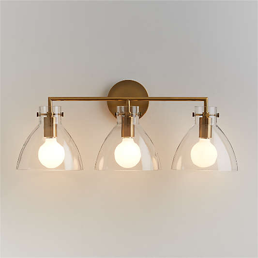 Dakota Brass 3-Light Wall Sconce with Clear Glass Dome