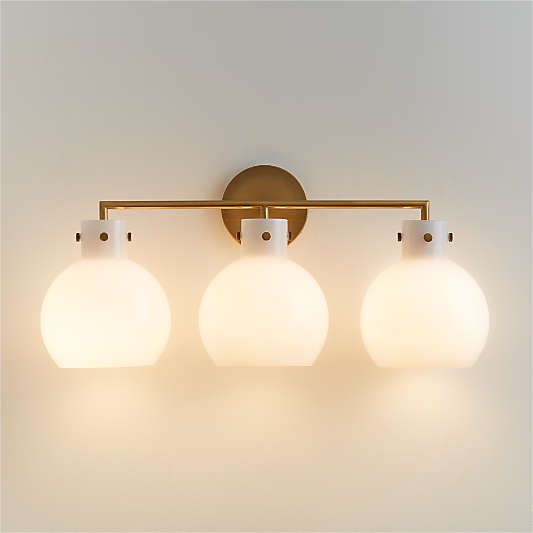 Dakota Brass 3-Light Wall Sconce with Milk Glass Globe