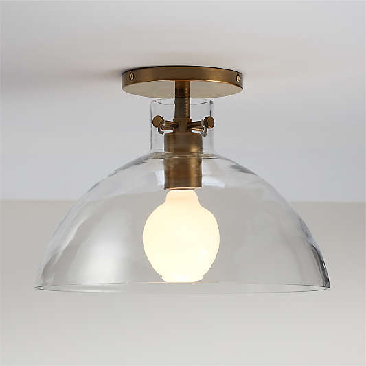 Dakota Brass Flush Mount Light with Large Clear Glass Dome